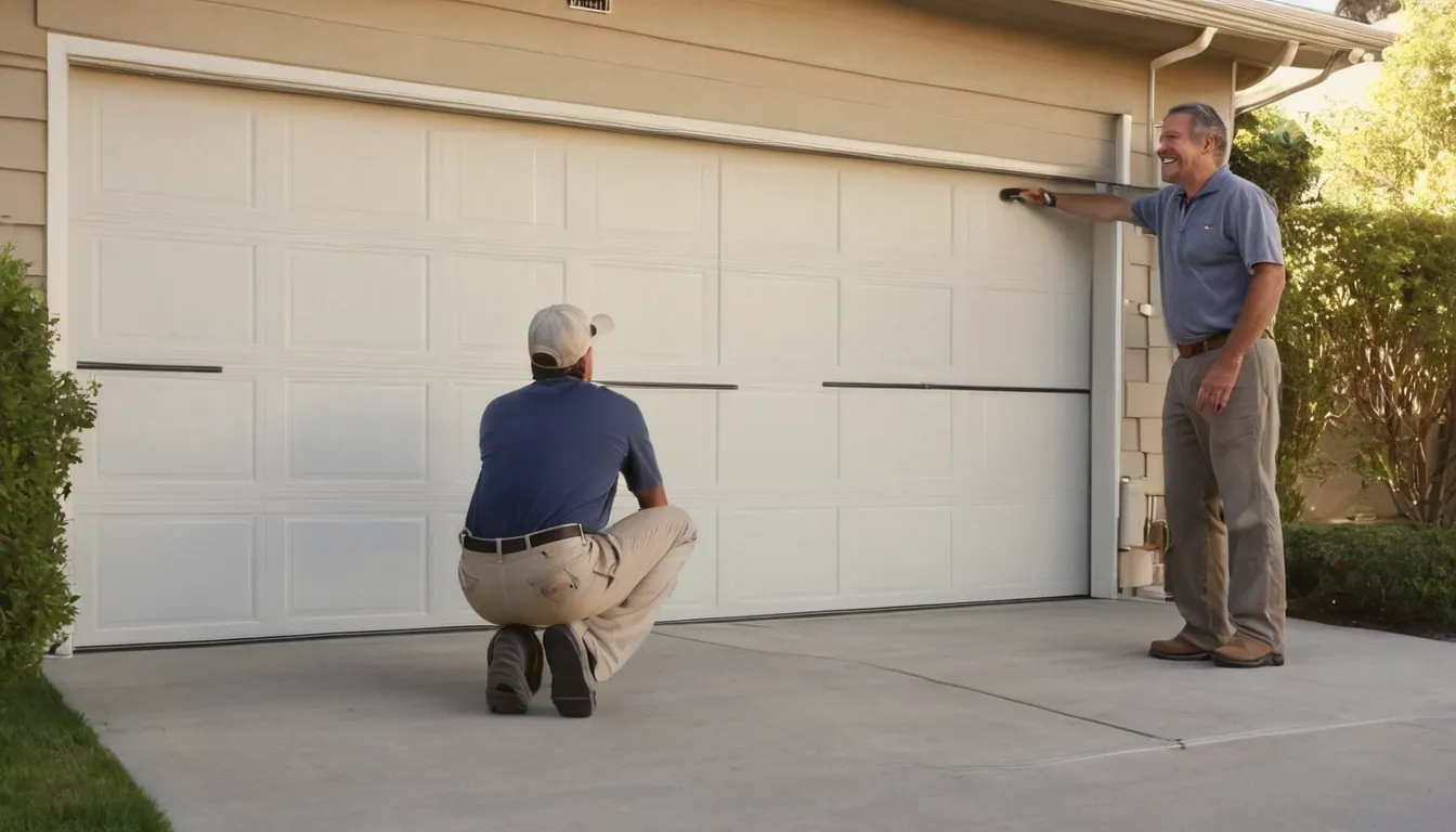 A friendly provider checking a garage door spring at a stucco home in the Glendale area